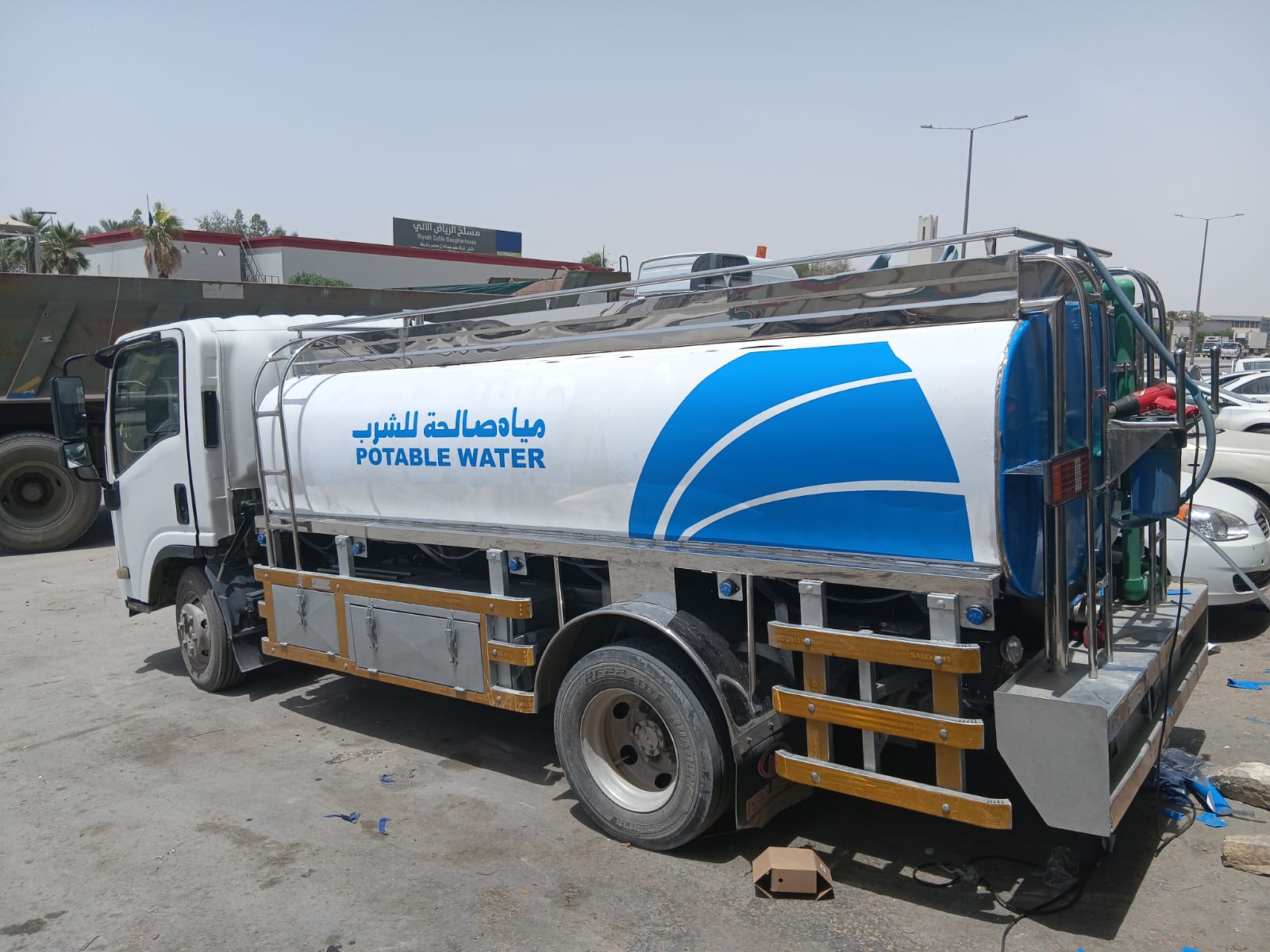 Water Truck red background advertisement